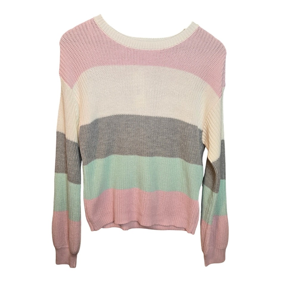 Copper Key Stripedโ Sweater Pink Gray Green Pullover Crewneck Womens S NWT